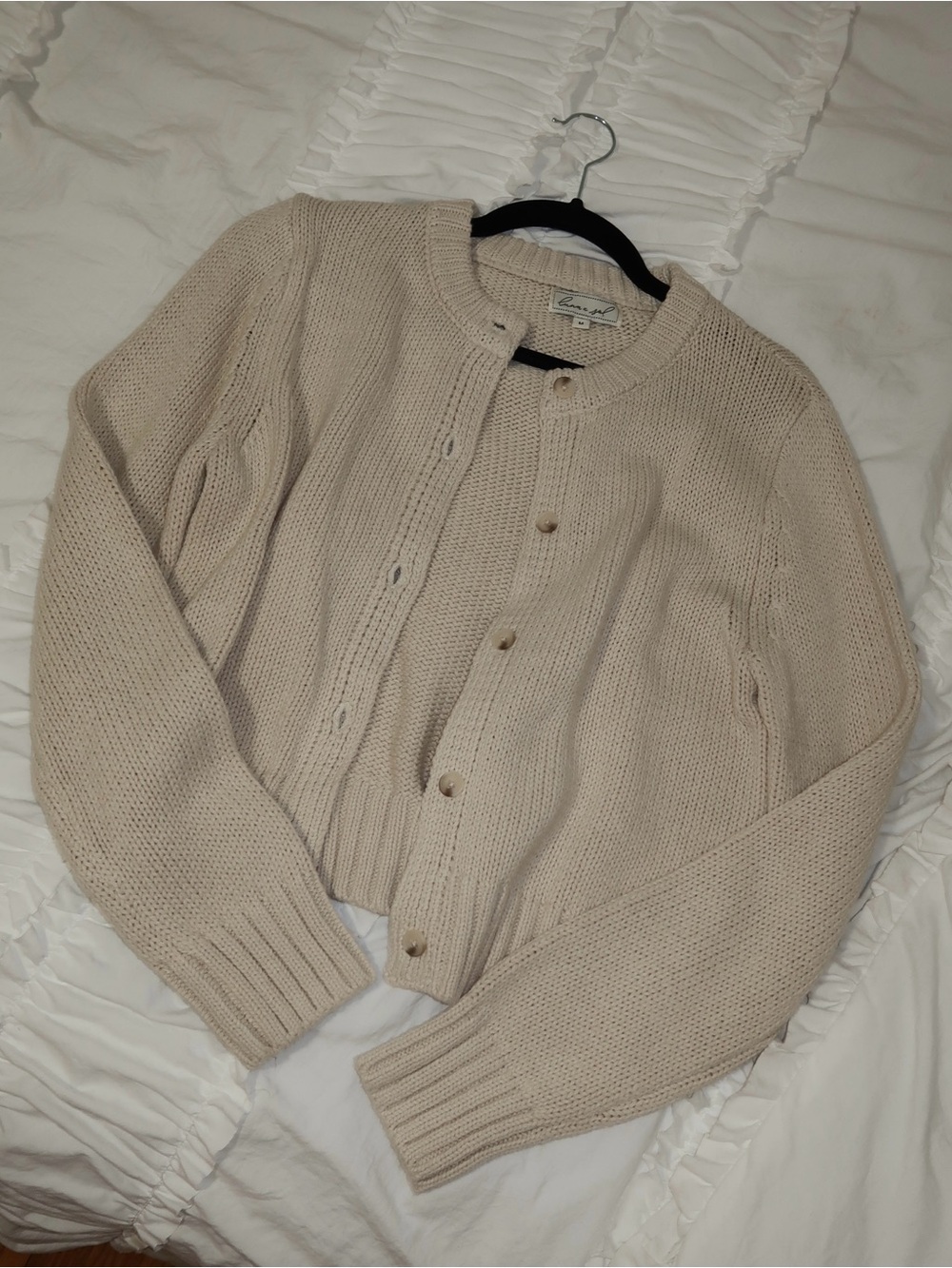Women's Crewneck Button-Front Cardigan Sweater - Cream